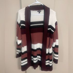 White, black, maroon and pink cardigan from Express